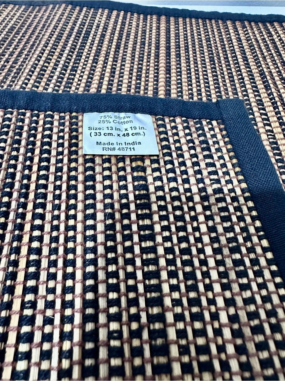 Woven Rectangular Placemats with Black Trim Set of 2